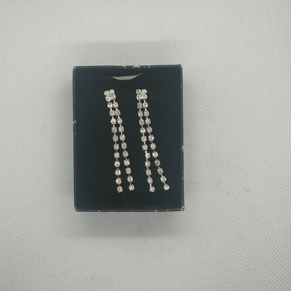 Rhinestone Silver-Tone Dangling Earrings